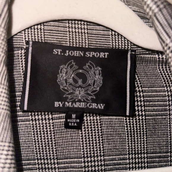 St. John Sport by Marie Gray black plaid studded collared blazer jacket M winter - Picture 6 of 11